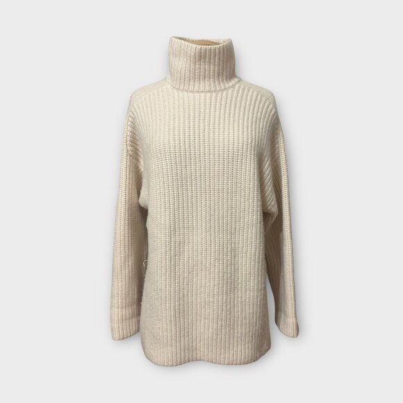 COS Cashmere Turtleneck Sweater Tunic S Cream Ribbed EUC Cozy Classic Wool EUC - Picture 1 of 7